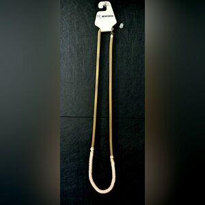 Blush pink beads and gold mesh chain necklace